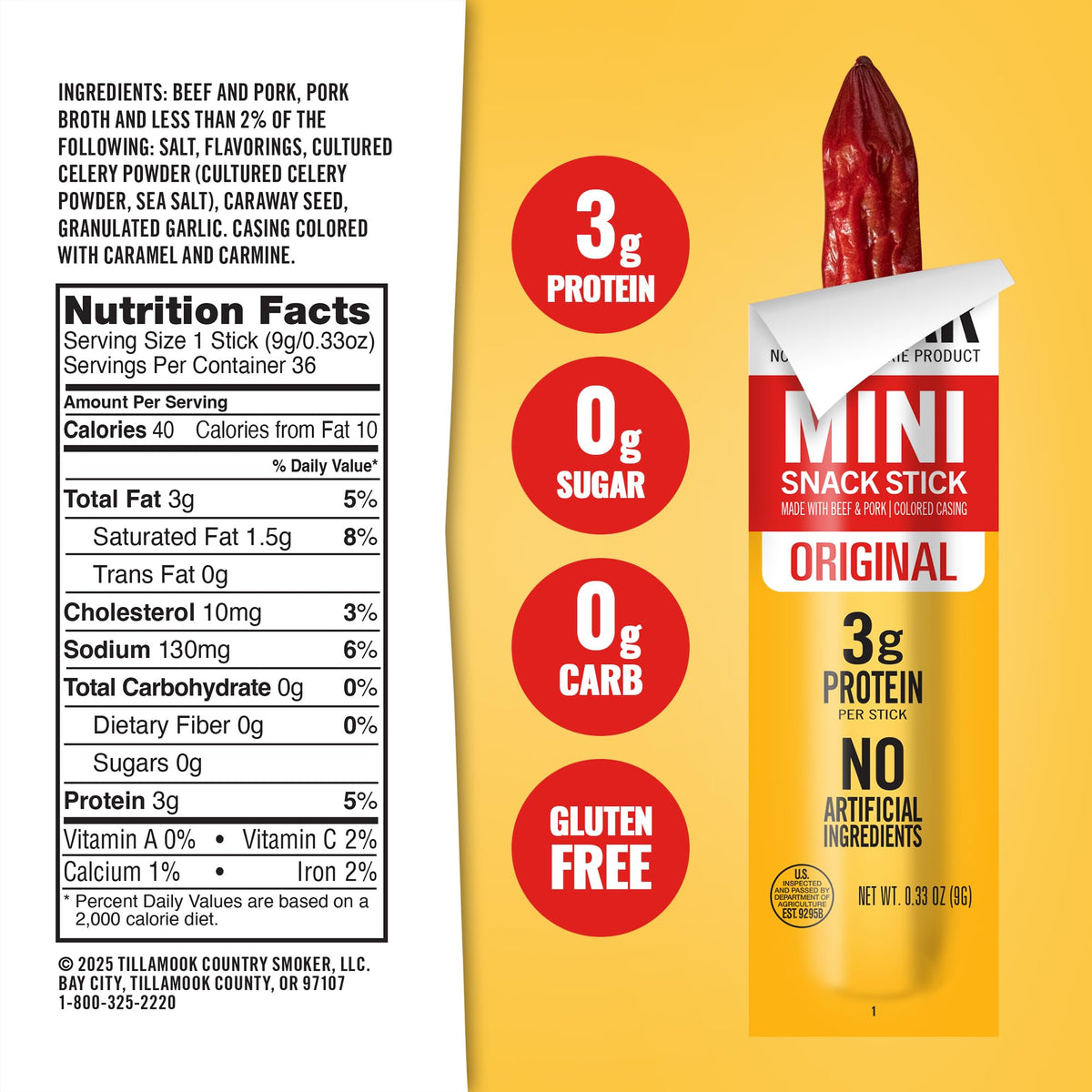 Tillamook Zero Sugar Original Mini Smoked Sausages — 0.33 oz, 48 Ct