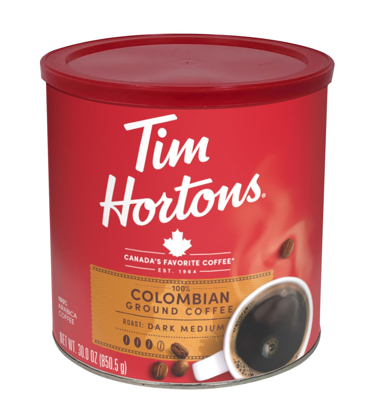 Tim Hortons Colombian Ground Coffee – 30 oz Cannister, 100% Arabica, Medium Roast