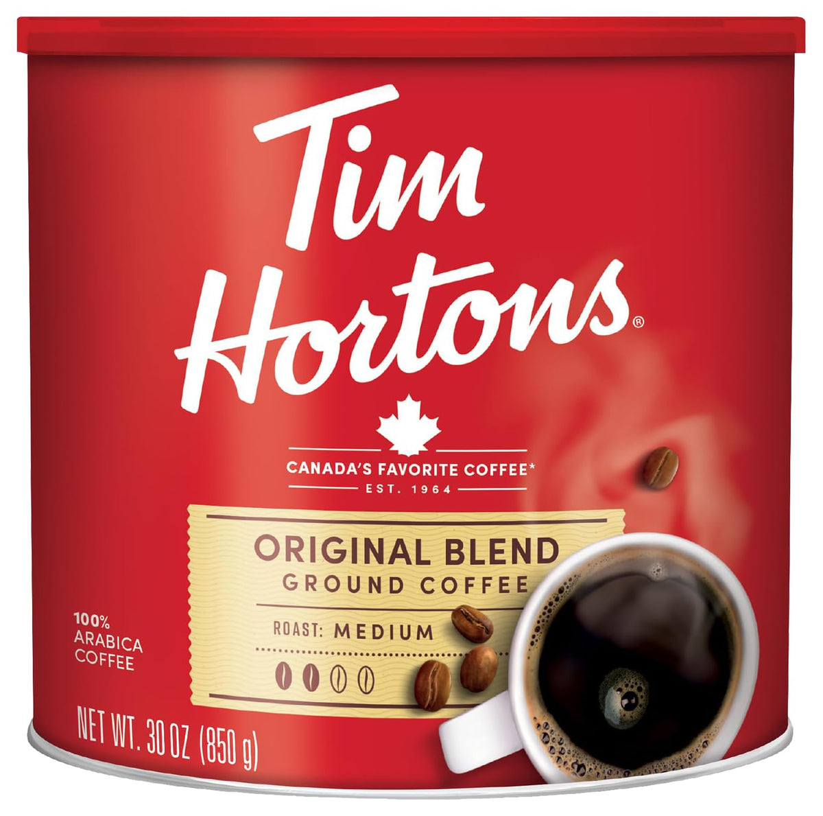 Tim Hortons Original Blend Ground Coffee Can – 100% Arabica, 30 oz