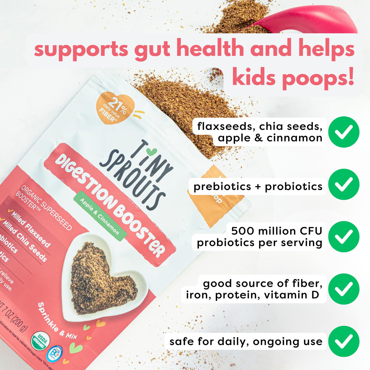 Tiny Sprouts Organic Brain & Digestion Booster Duo – Kids Omega-3, Probiotics