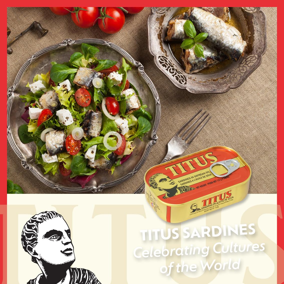 TITUS Canned Sardines in Soybean Oil – Pack of 12 | Premium Quality Sardines, Omega-3 & Protein