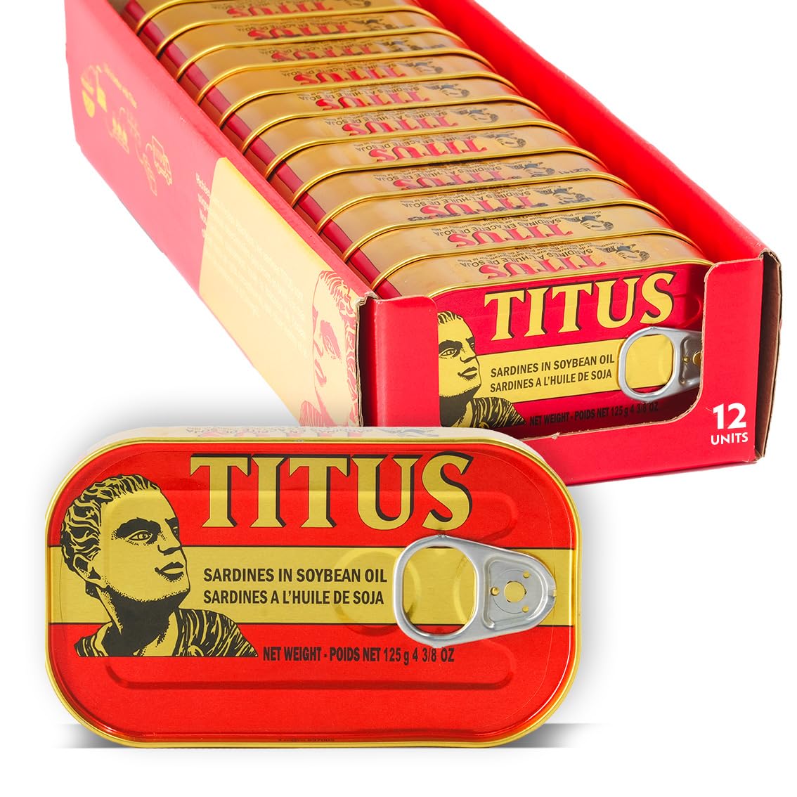 TITUS Canned Sardines in Soybean Oil – Pack of 12 | Premium Quality Sardines, Omega-3 & Protein