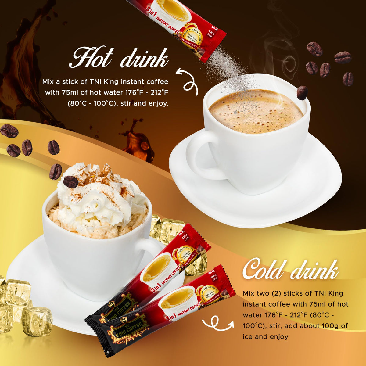 TNI King Coffee 3 in 1 Instant Vietnamese Coffee — 100 Single-Serve Packets