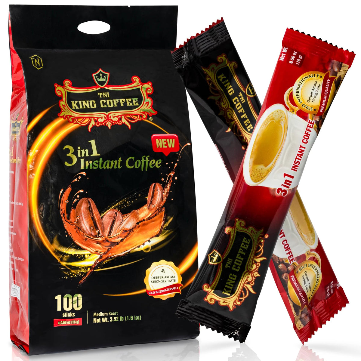 TNI King Coffee 3 in 1 Instant Vietnamese Coffee — 100 Single-Serve Packets