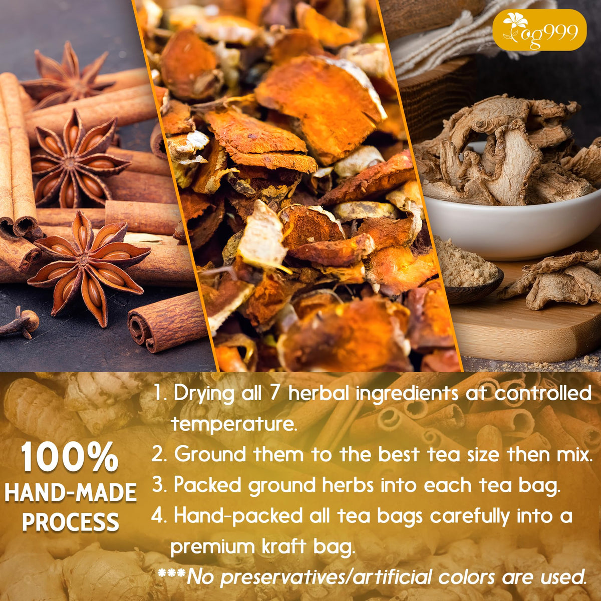 TOG999 Premium Turmeric Ginger Cinnamon Tea Bags – 200 Count, Caffeine-Free, Vegan