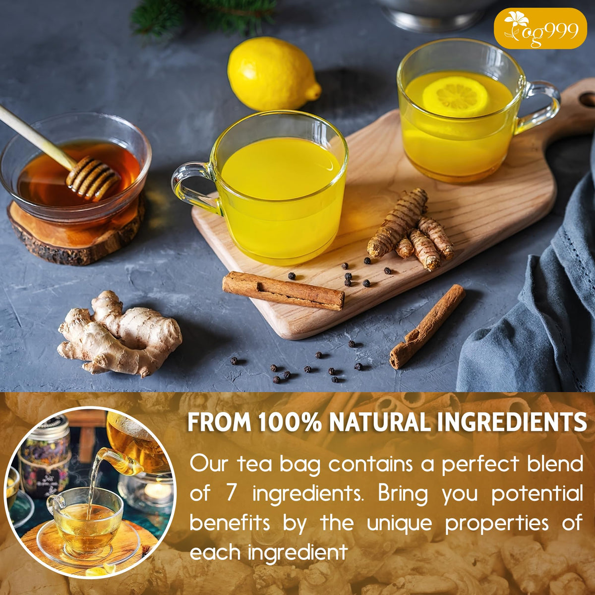 TOG999 Premium Turmeric Ginger Cinnamon Tea Bags – 200 Count, Caffeine-Free, Vegan
