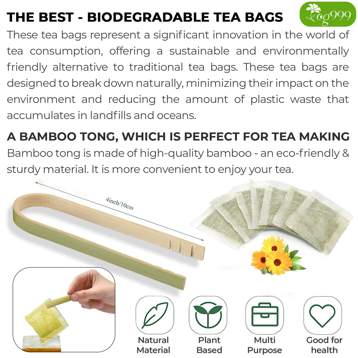 TOG999 Premium Moringa Leaf Tea Bags – 100% Natural, Caffeine-Free, Vegan