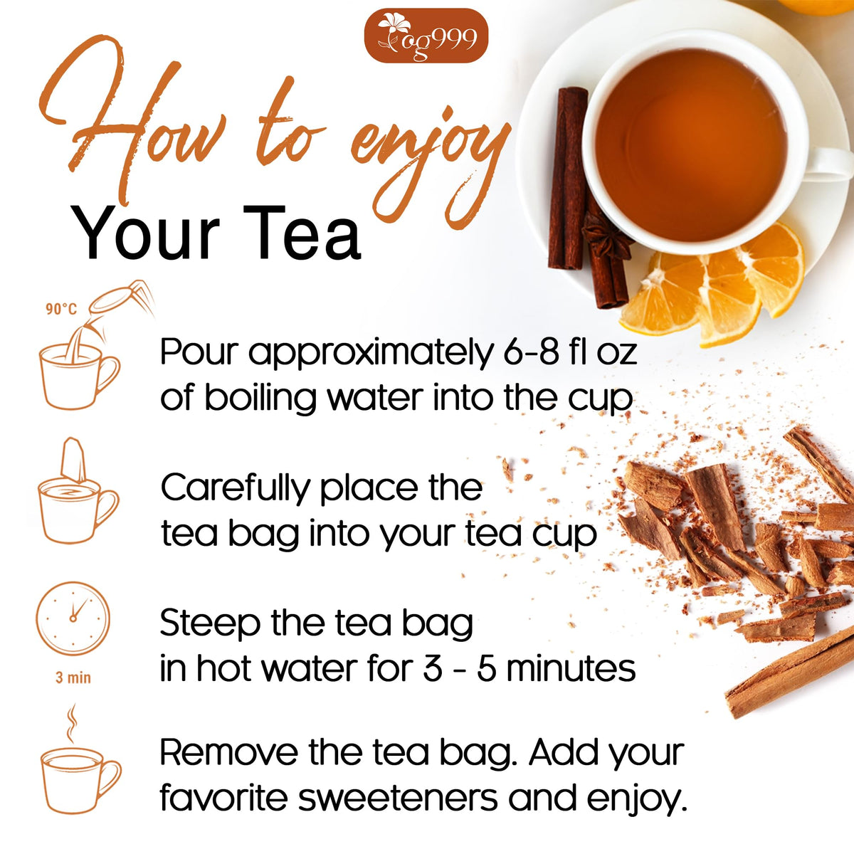 TOG999 Premium Cinnamon Tea Bags – 135 Count, 100% Natural, Caffeine-Free, Gluten-Free, Vegan