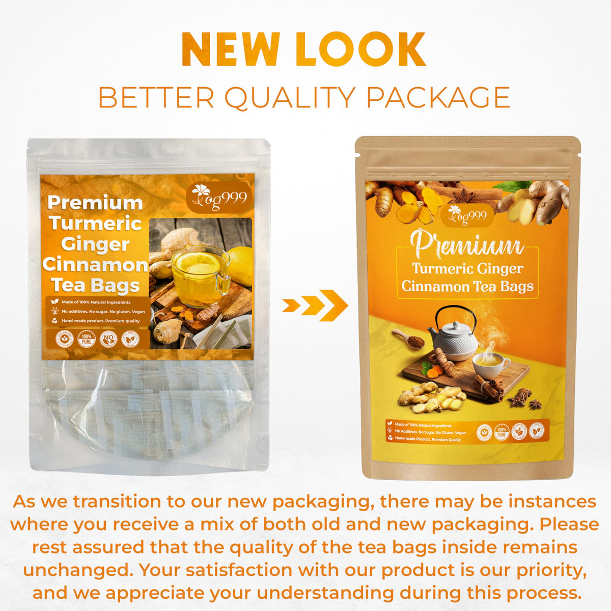 TOG999 120 Bags Premium Turmeric Ginger Cinnamon Tea – Digestive Comfort, Brain Support, Restful Sleep