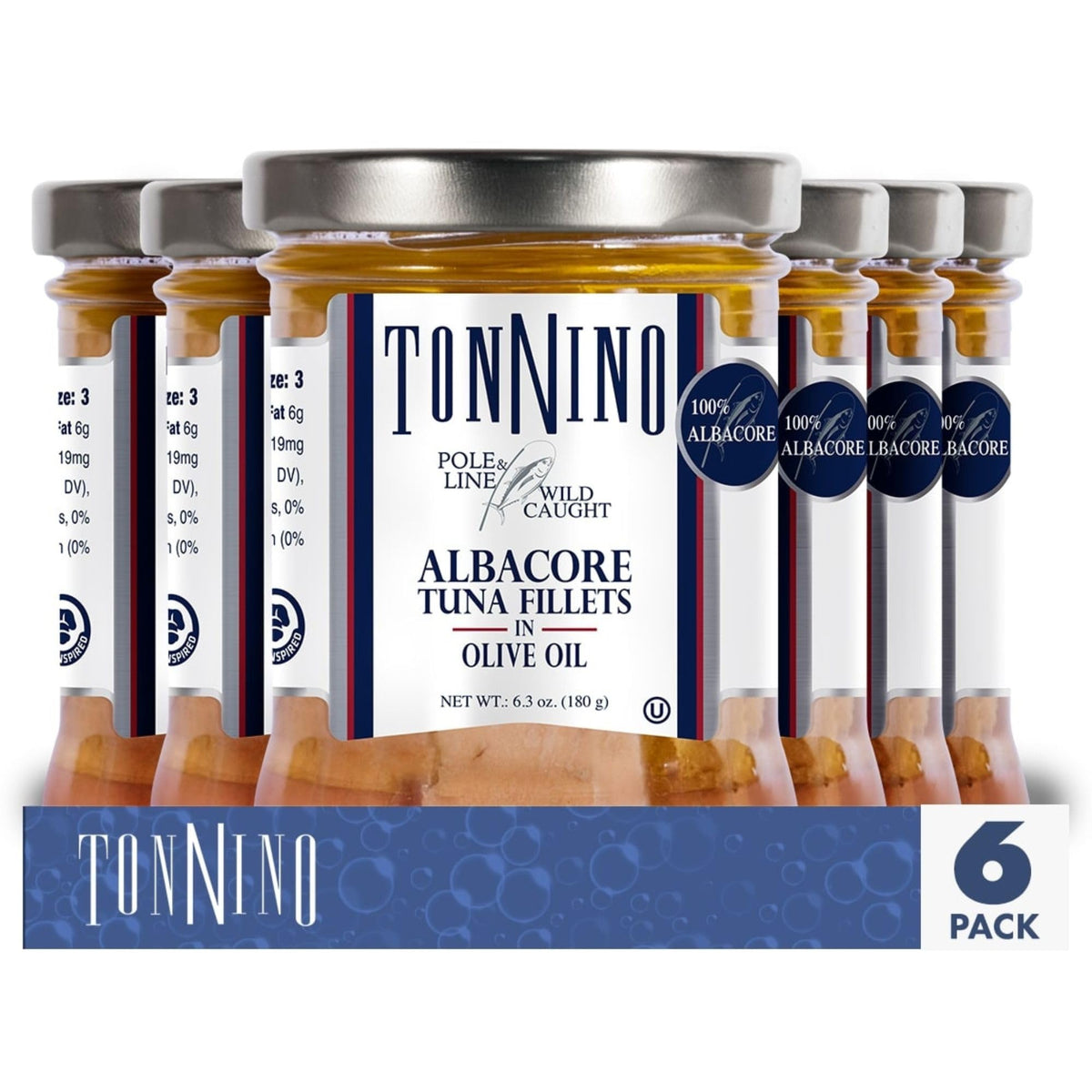 Tonnino Tuna Albacore in Olive Oil – Pack of 6 – Ready-To-Eat High-Protein Snack