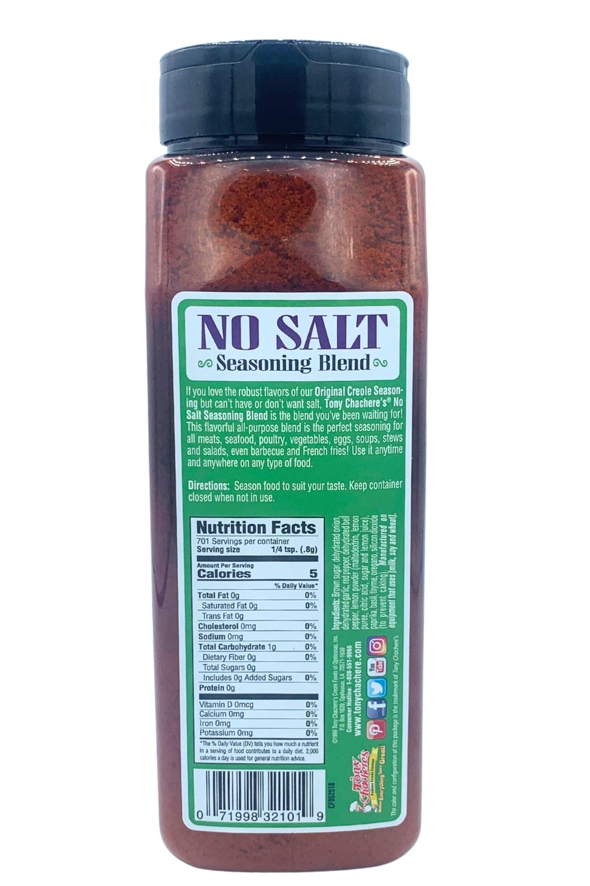 Tony Chachere's No Salt Seasoning - 20 oz No-Sodium All-Purpose Flavor for Meats, Seafood, Veggies