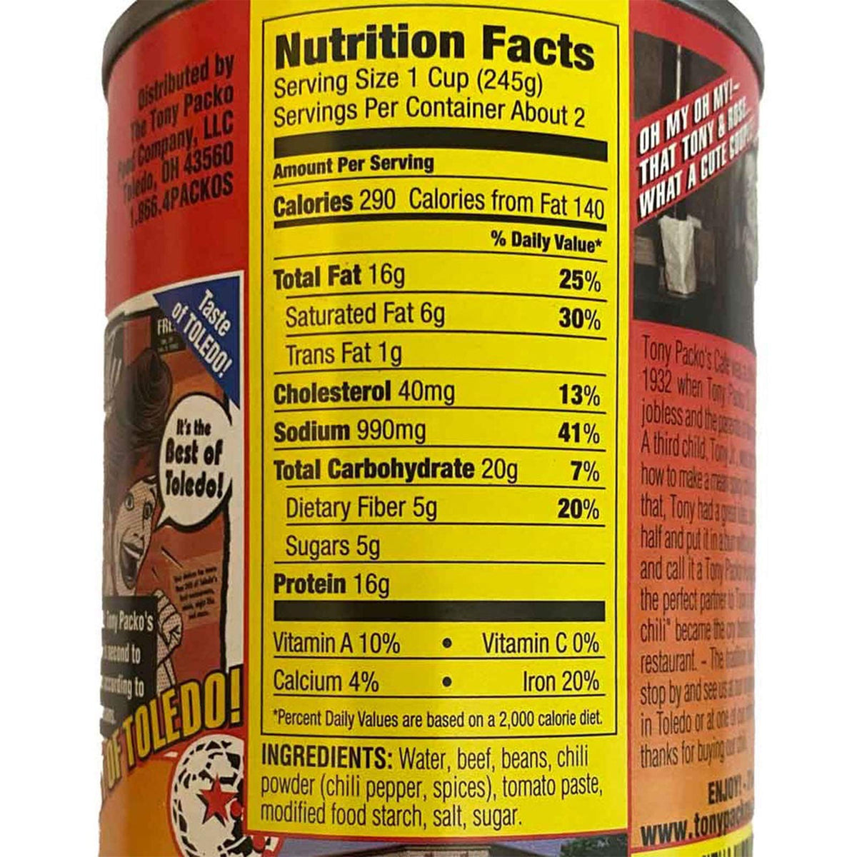 Tony Packo's Chili with Beans - 15 oz Cans (Pack of 6) | Heat & Serve Hungarian Style Chili