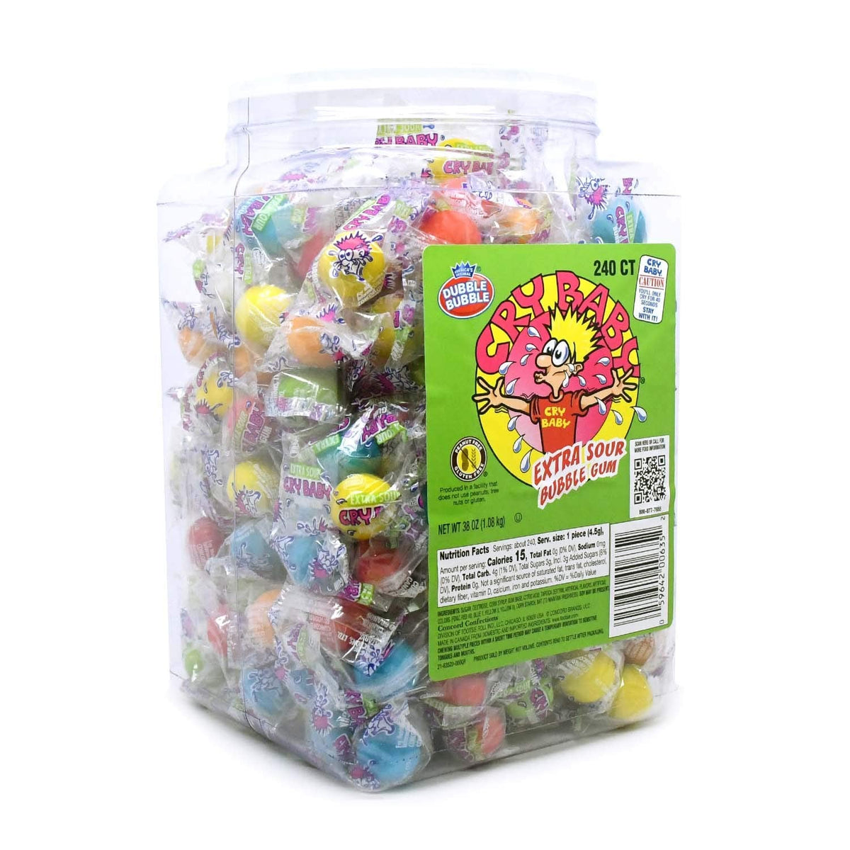 Tootsie Roll Cry Baby Extra Sour Gum – 240-Count Jar | Intense Flavors, Long-Lasting Bubble Fun