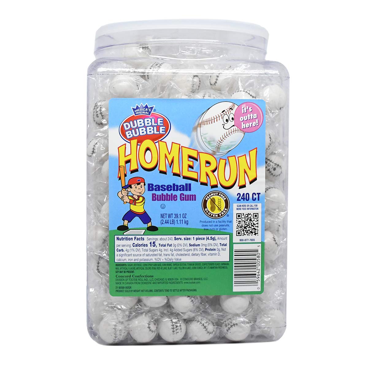 Tootsie Roll Dubble Bubble Home Run Baseball Bubble Gum – 240-Count Jar