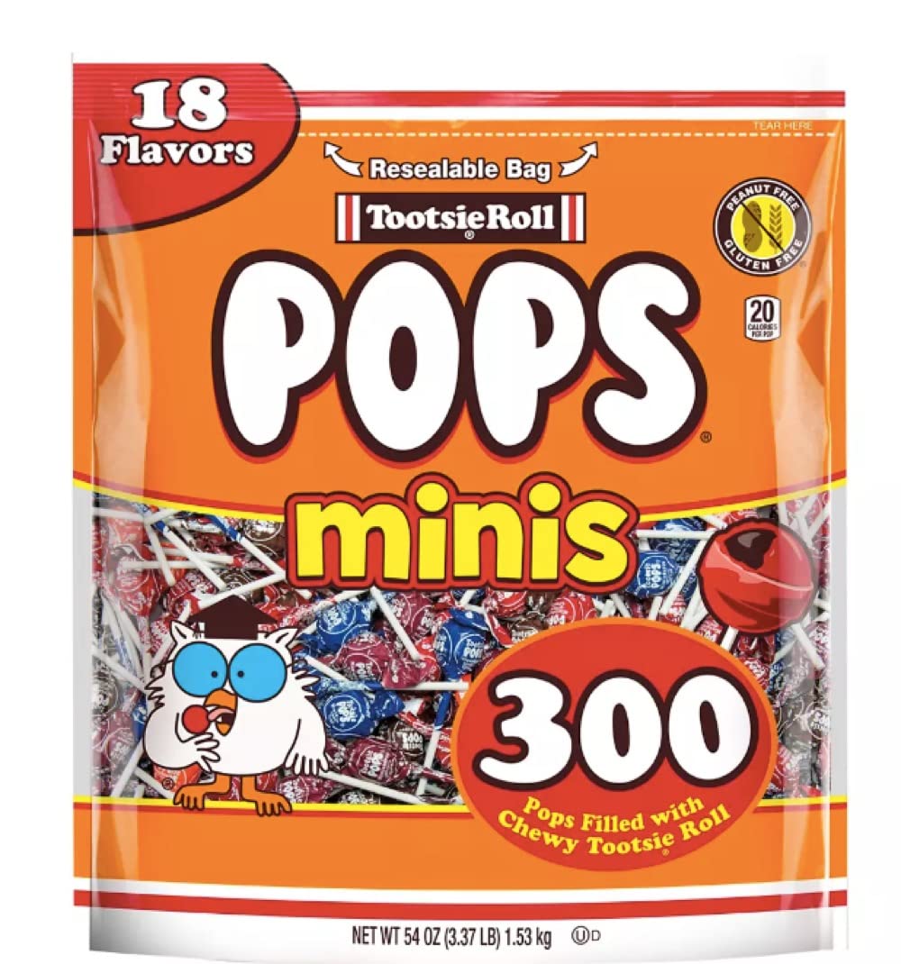 Tootsie Roll Assorted Flavor Mini Pops – 300 Count Bulk Bag, 54 oz | Gluten-Free Mini Lollipops