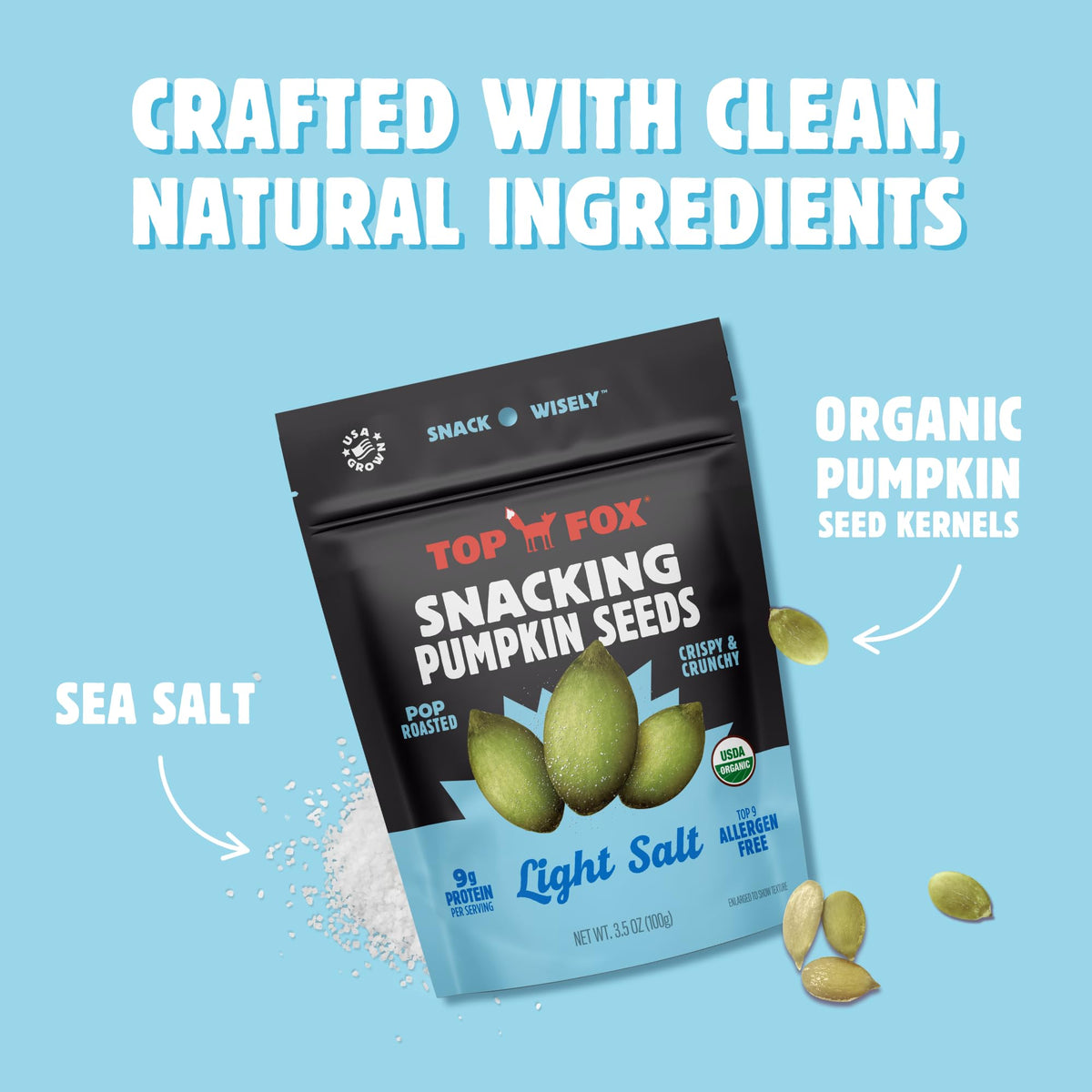 Top Fox Snacks Pumpkin Seeds to Eat – Light Salt, 6-Pack | Gluten Free, Keto, Paleo & Vegan