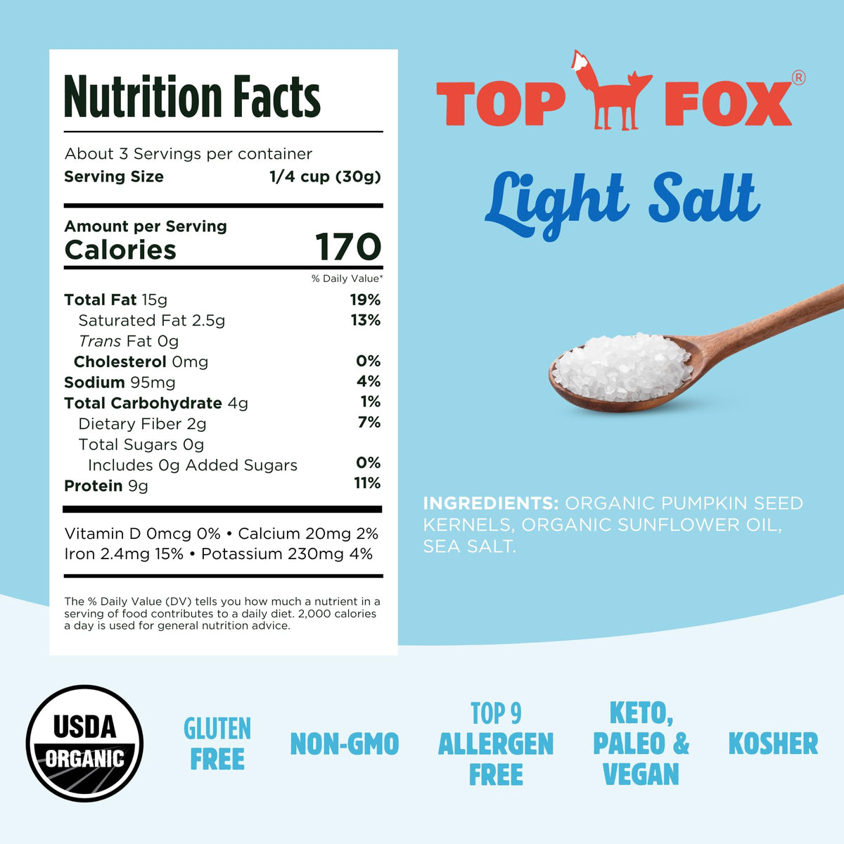 Top Fox Snacks Pumpkin Seeds to Eat – Light Salt, 6-Pack | Gluten Free, Keto, Paleo & Vegan