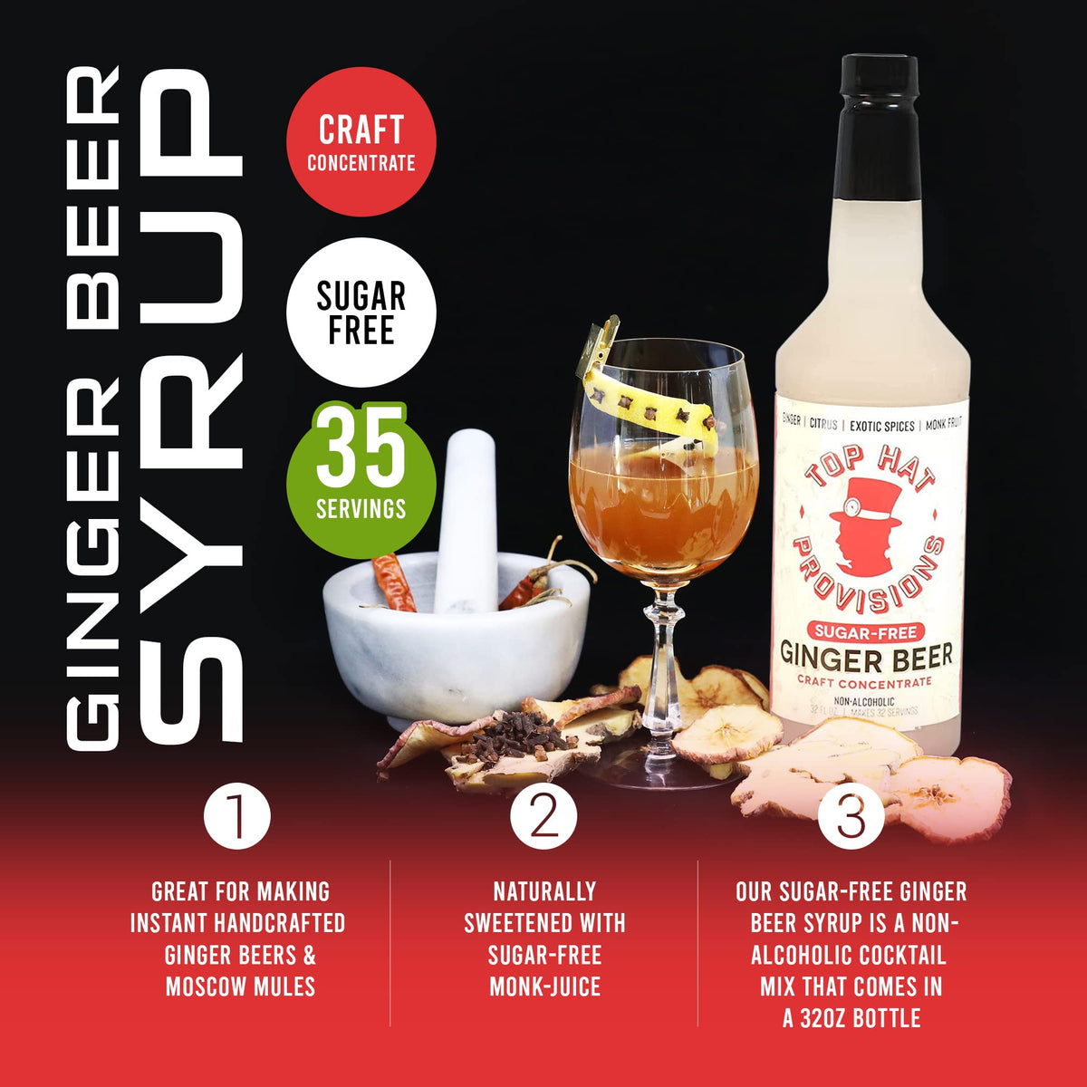 Top Hat Provisions Keto Sugar Free Ginger Beer Syrup – 32oz (Monk Fruit)