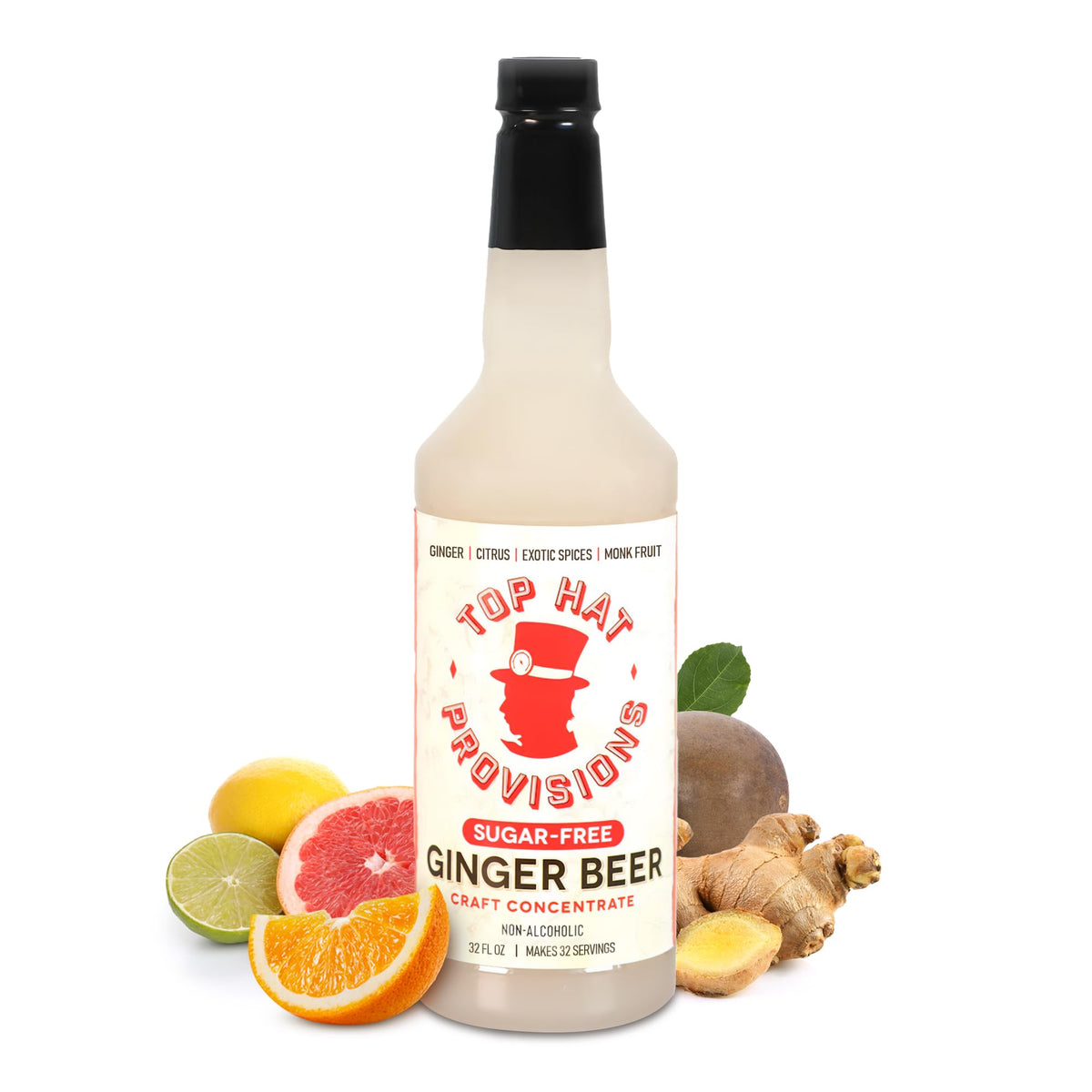 Top Hat Provisions Keto Sugar Free Ginger Beer Syrup – 32oz (Monk Fruit)