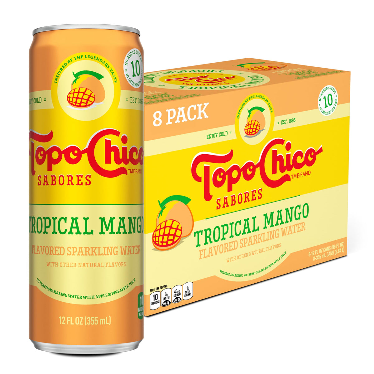 Topo Chico Sabores Tropical Mango 12oz 8pk — Real Fruit Juice Sparkling Water, No Added Sugar