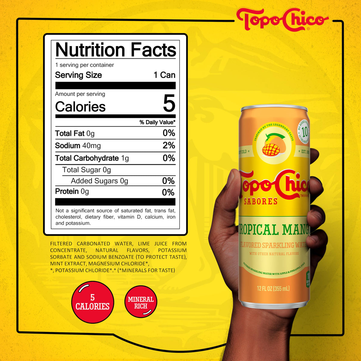 Topo Chico Sabores Tropical Mango 12oz 8pk — Real Fruit Juice Sparkling Water, No Added Sugar