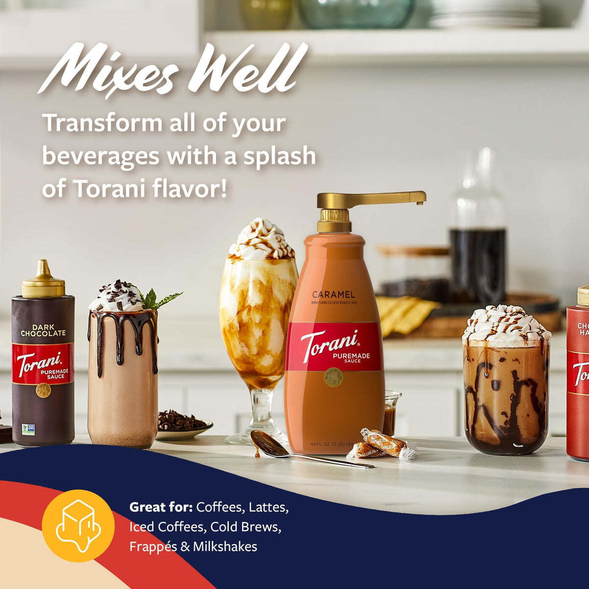 Torani Puremade Caramel Sauce – 64 oz with Pump for Coffee & Desserts
