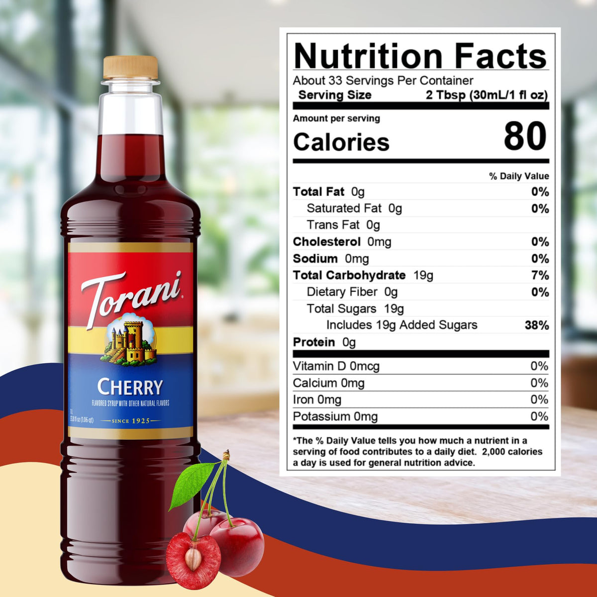 Torani Cherry Coffee Syrup 1L with Pump – Café-Quality Flavor for Lattes
