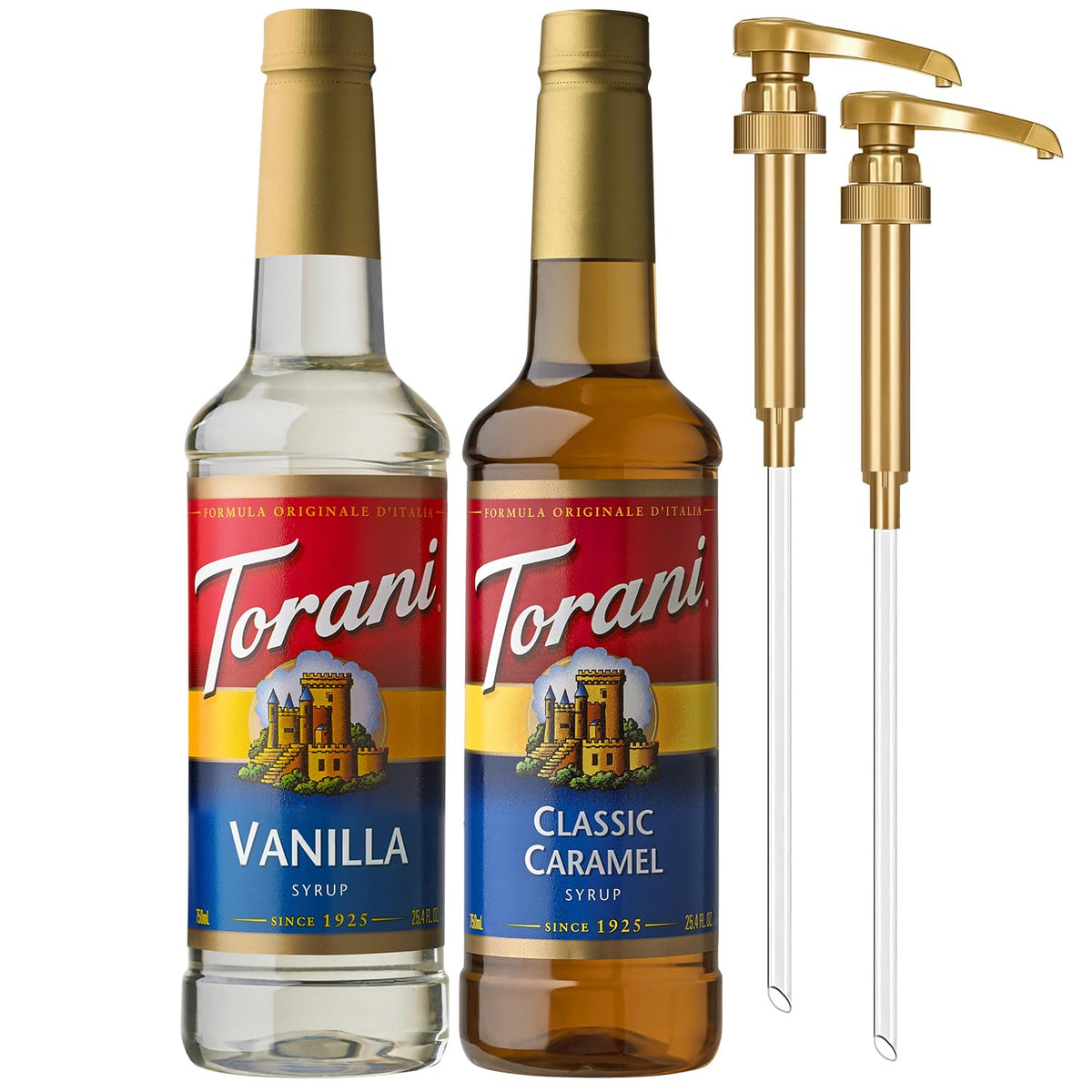 Torani Syrups: Classic Caramel & Vanilla 2-Pack with Pumps – 25.4 fl oz each