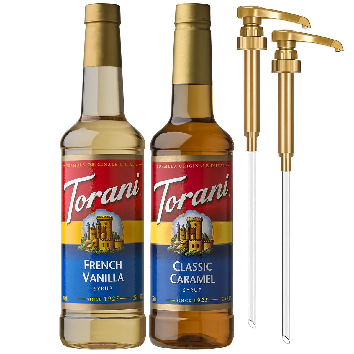 Torani Syrups: Classic Caramel & French Vanilla 2-Pack with Pumps – 25.4 fl oz ea