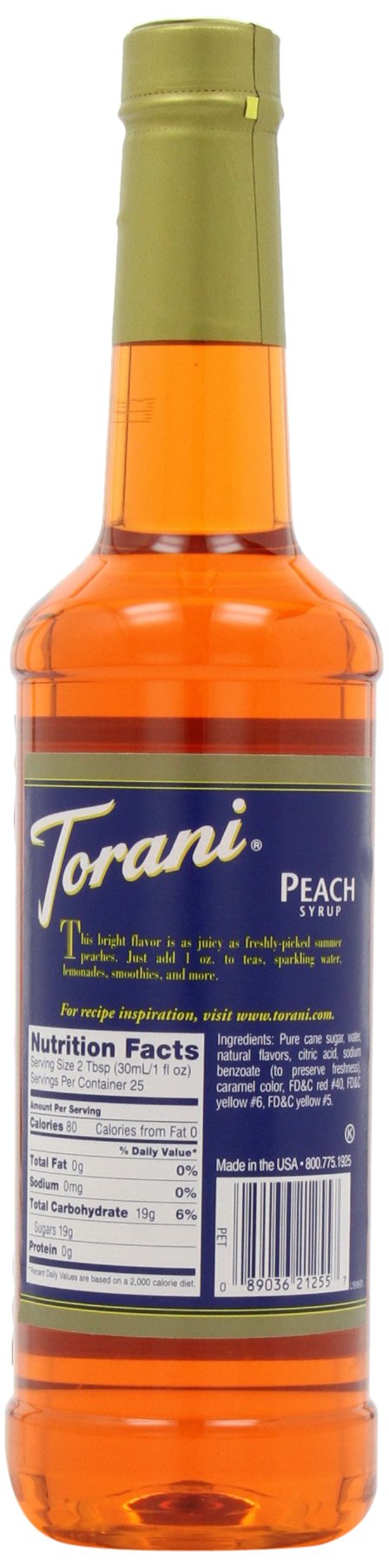 Torani Peach Syrup 750 ml PET | Peach Flavor for Coffee, Tea & More