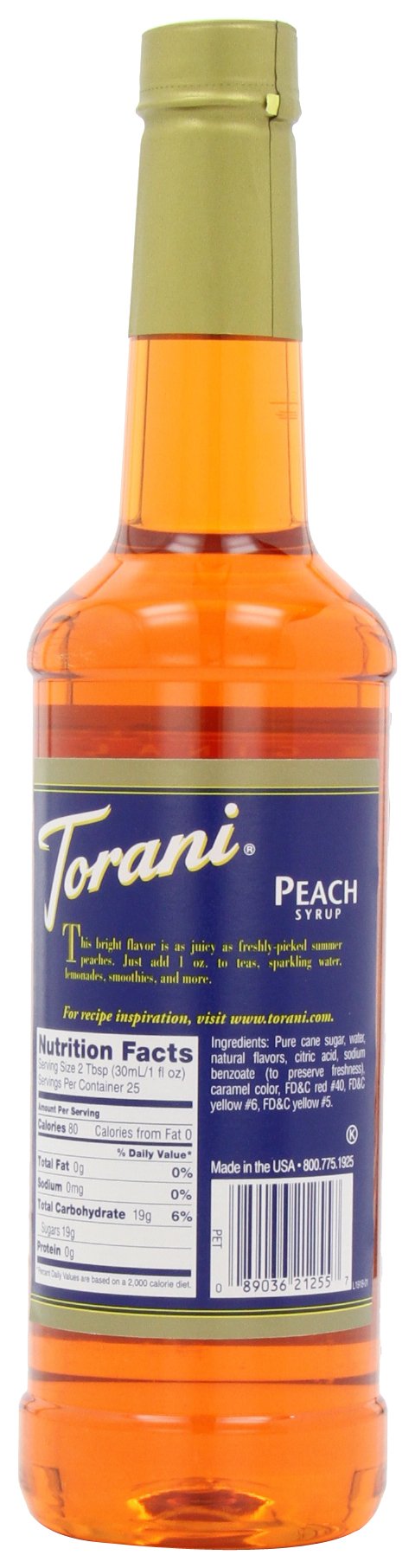 Torani Peach Syrup 750 ml PET | Peach Flavor for Coffee, Tea & More
