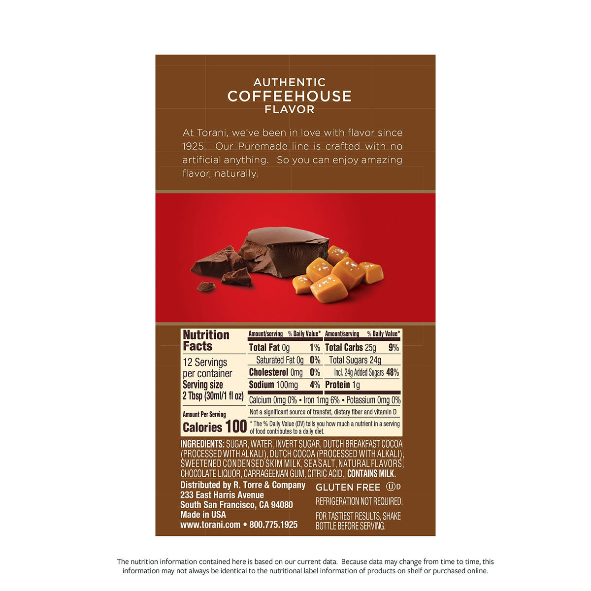 Torani Puremade Salted Chocolate Caramel Sauce – 16.5 oz Bottles (Pack of 4, Packaging May Vary)
