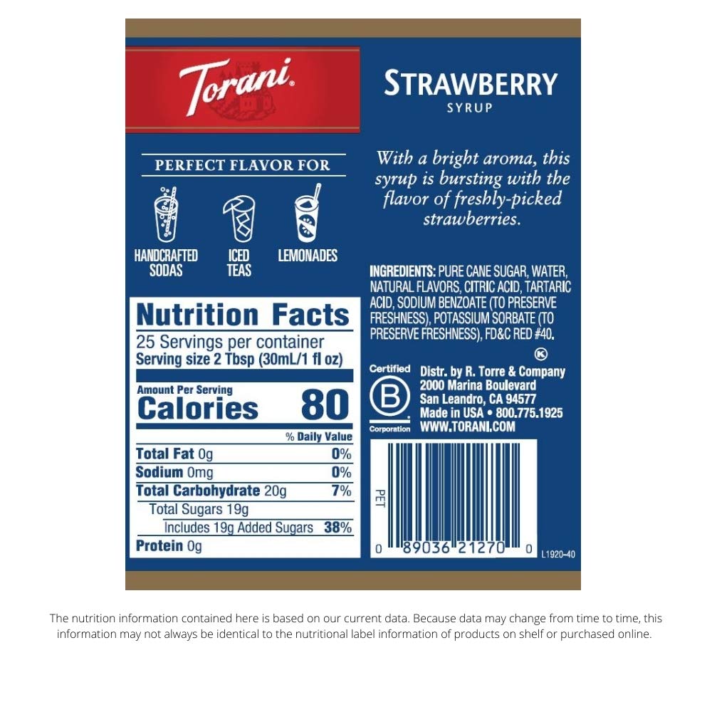Torani Strawberry Flavored Syrup – 4 x 25.4 oz