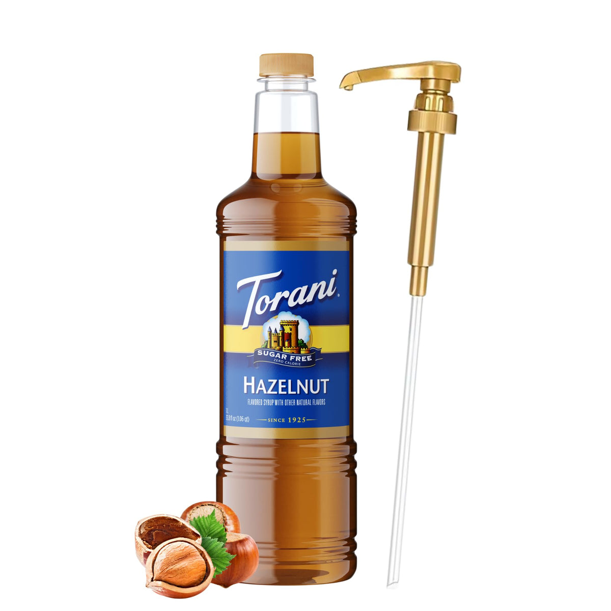 Torani Sugar Free Hazelnut Syrup – 1 L with Pump | Zero Calories, Keto & Diabetic Friendly