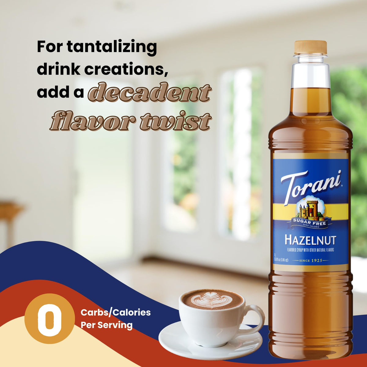 Torani Sugar Free Hazelnut Syrup – 1 L with Pump | Zero Calories, Keto & Diabetic Friendly
