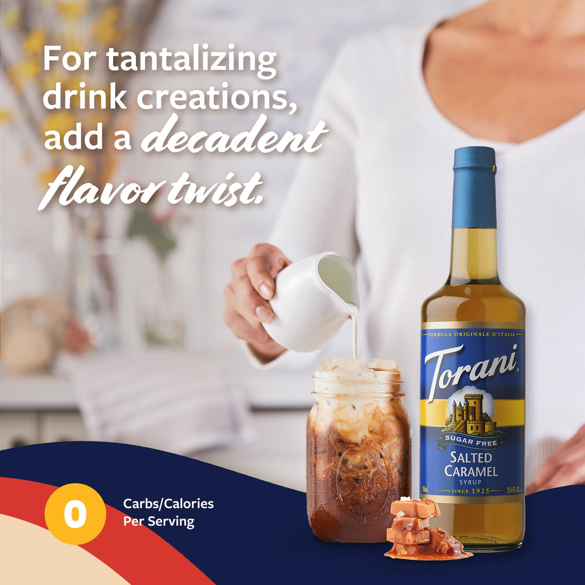 Torani Sugar Free Salted Caramel Syrup 3-Pack — Zero-Calorie Flavoring with Pumps (25.4 Fl Oz Each)