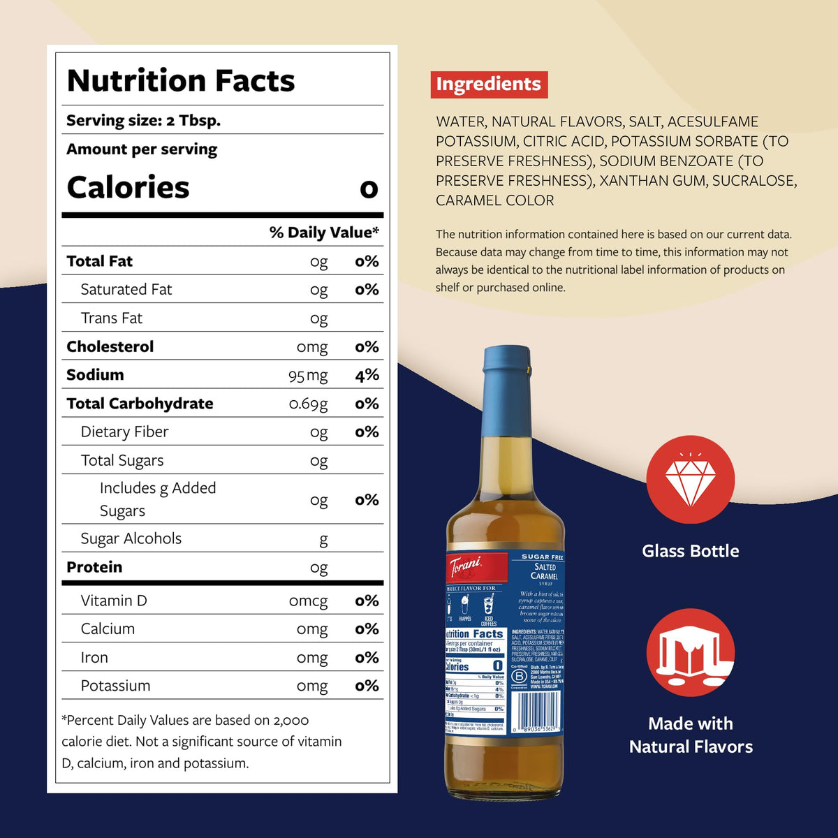 Torani Sugar Free Salted Caramel Syrup 3-Pack — Zero-Calorie Flavoring with Pumps (25.4 Fl Oz Each)
