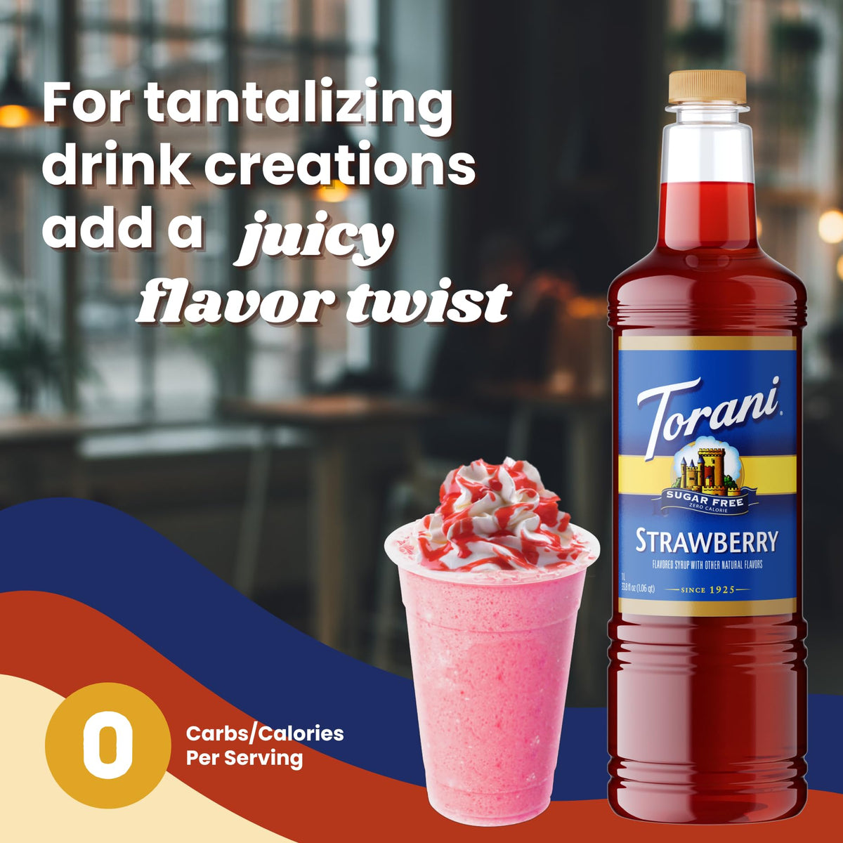 Torani Sugar Free Strawberry Syrup 1 Liter Bottle with Pump – Zero Calorie Keto-Friendly Flavoring