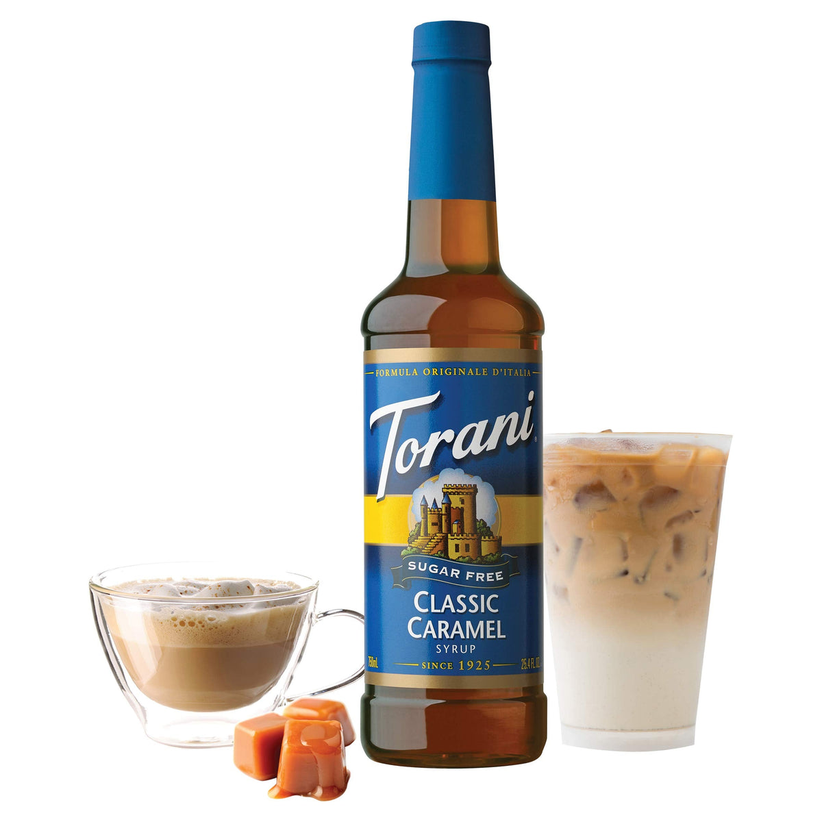 Torani Sugar Free Syrup, Classic Caramel — 25.4 oz | Pack of 4 | Zero Calorie Flavor for Coffee, Tea, and More
