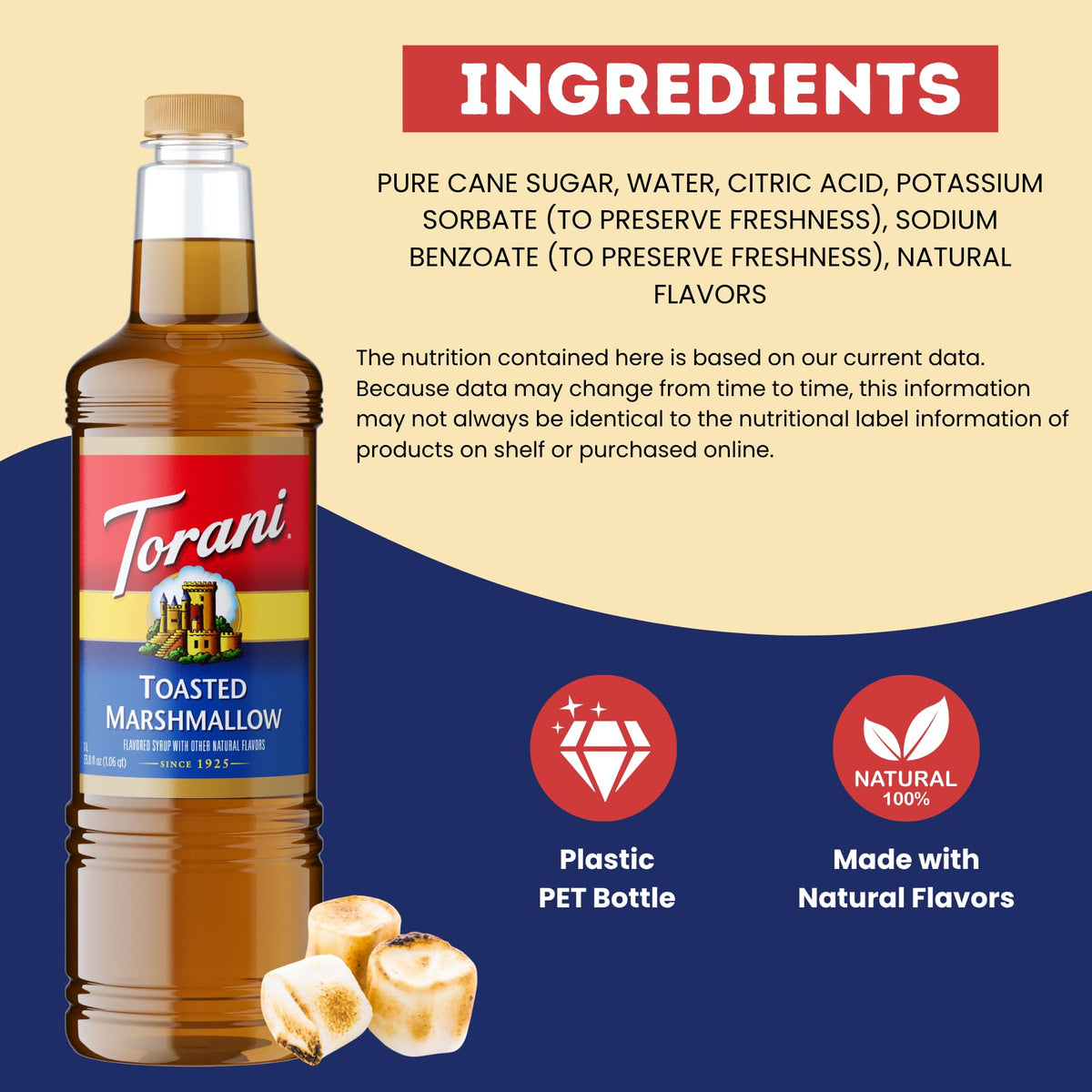 Torani Toasted Marshmallow Syrup | 1L Bottle with Pump – Rich Coffee Flavoring
