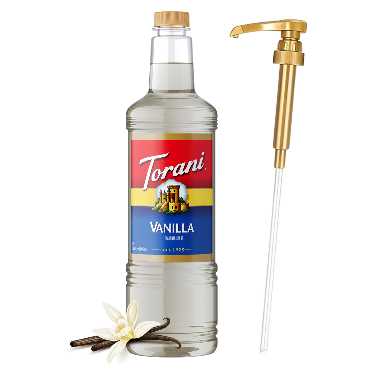 Torani Vanilla Syrup PET (1L) with Pump – Rich Vanilla Flavor for Coffee & More