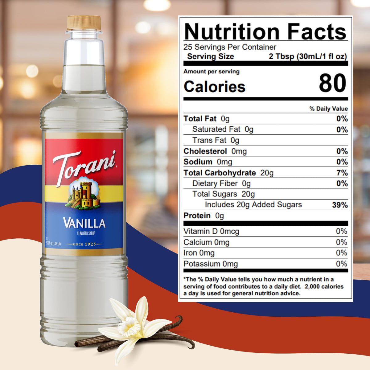 Torani Vanilla Syrup PET (1L) with Pump – Rich Vanilla Flavor for Coffee & More