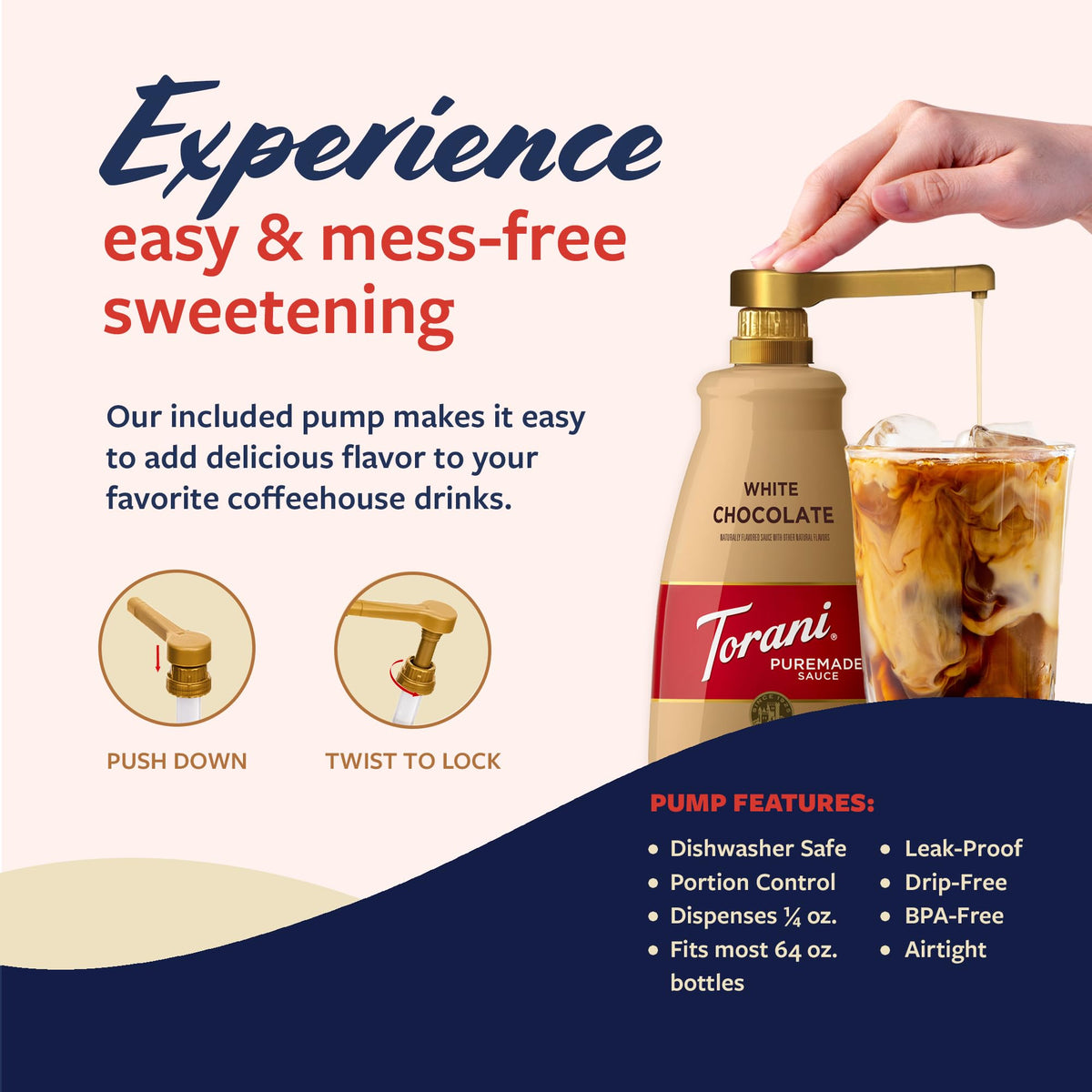 Torani Puremade White Chocolate Sauce – 64 oz (4 lb) with Pump