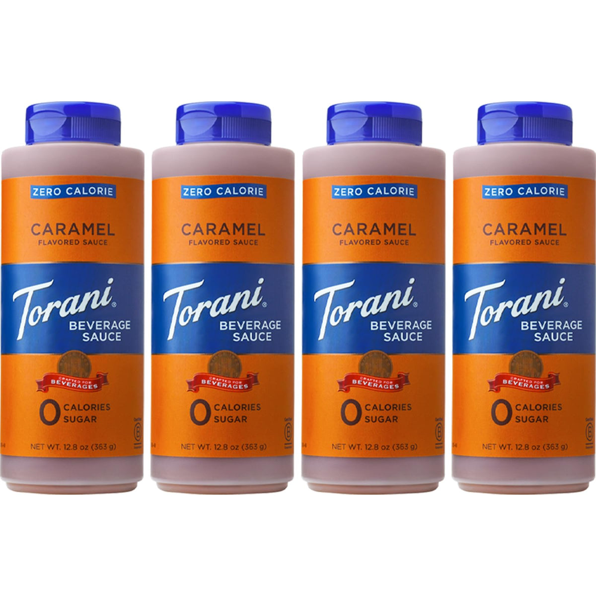 Torani Zero Calorie Caramel Dessert & Drink Sauce – 12.8 fl oz (Pack of 4) | Calorie-Free Flavor for Desserts & Drinks