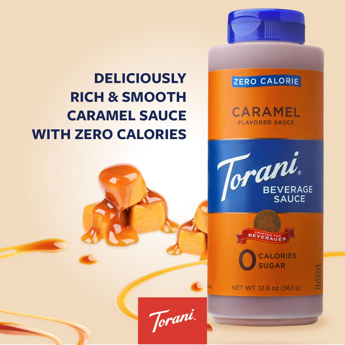 Torani Zero Calorie Caramel Dessert & Drink Sauce – 12.8 fl oz (Pack of 4) | Calorie-Free Flavor for Desserts & Drinks