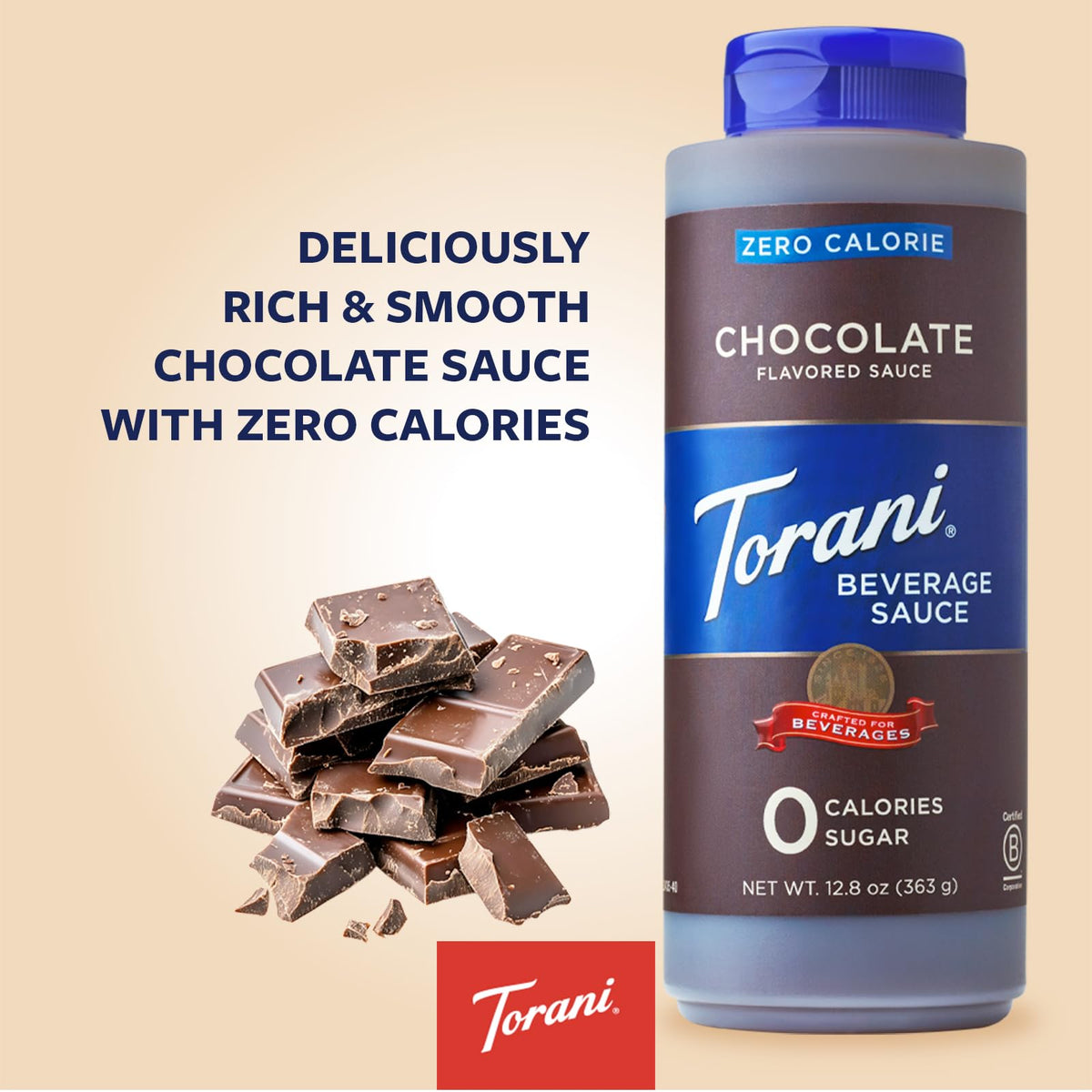 Torani Zero Calorie Chocolate Dessert & Drink Sauce, 12.8 fl oz (Pack of 4)