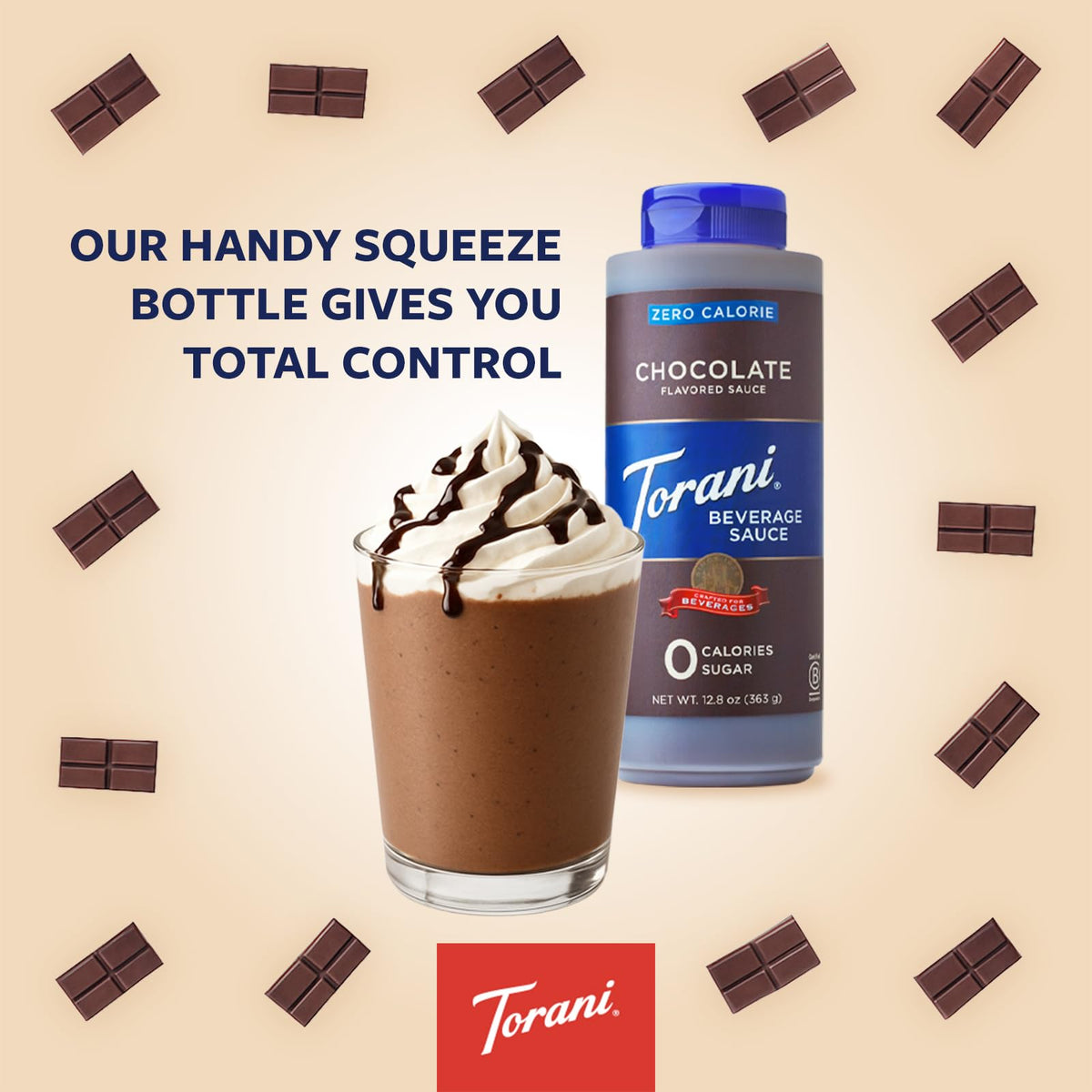 Torani Zero Calorie Chocolate Dessert & Drink Sauce, 12.8 fl oz (Pack of 4)