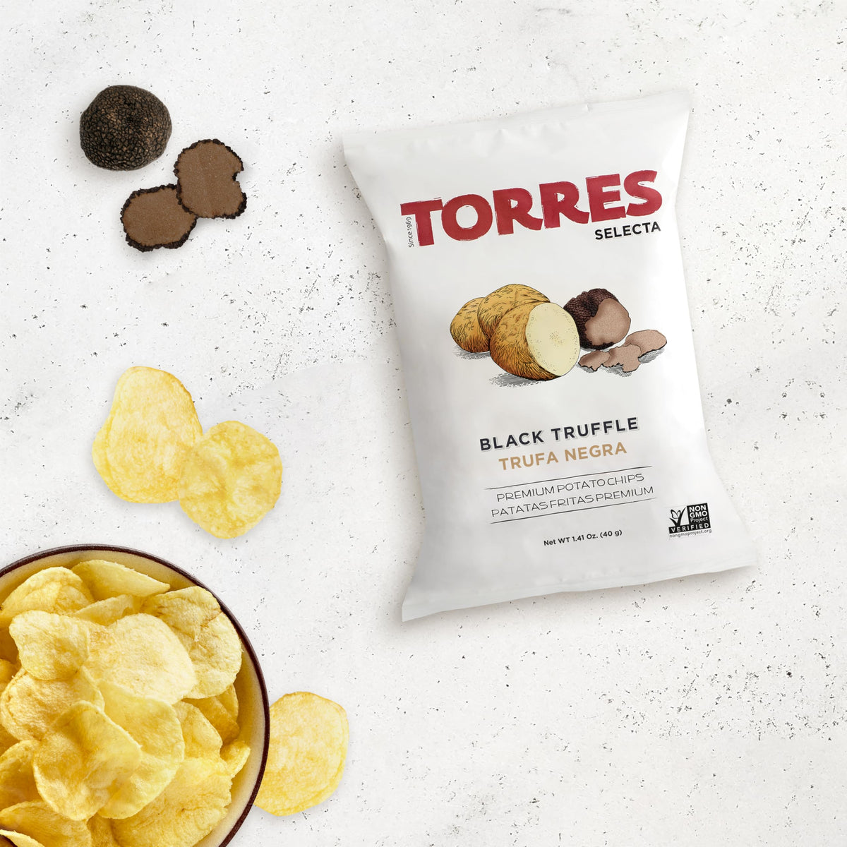 TORRES Selecta Black Truffle Kettle Chips – Small-Batch Gourmet Snack (6 Pack)