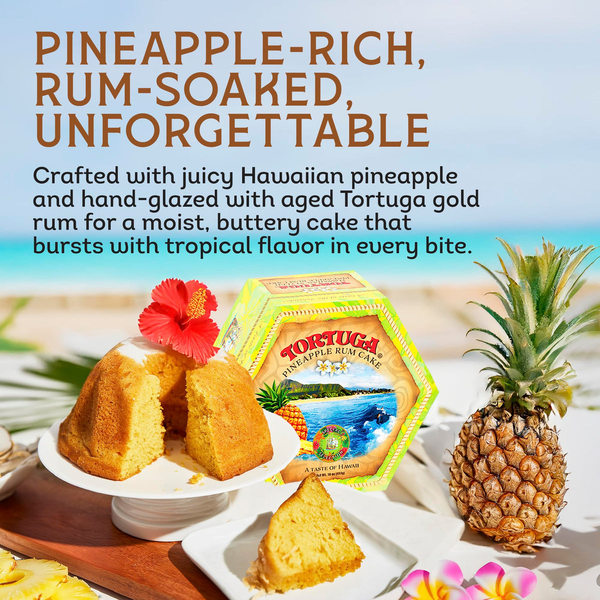 TORTUGA Hawaiian Pineapple Rum Cake - 16oz | Premium Gourmet Gift for Stockings, Gift Baskets & Holidays