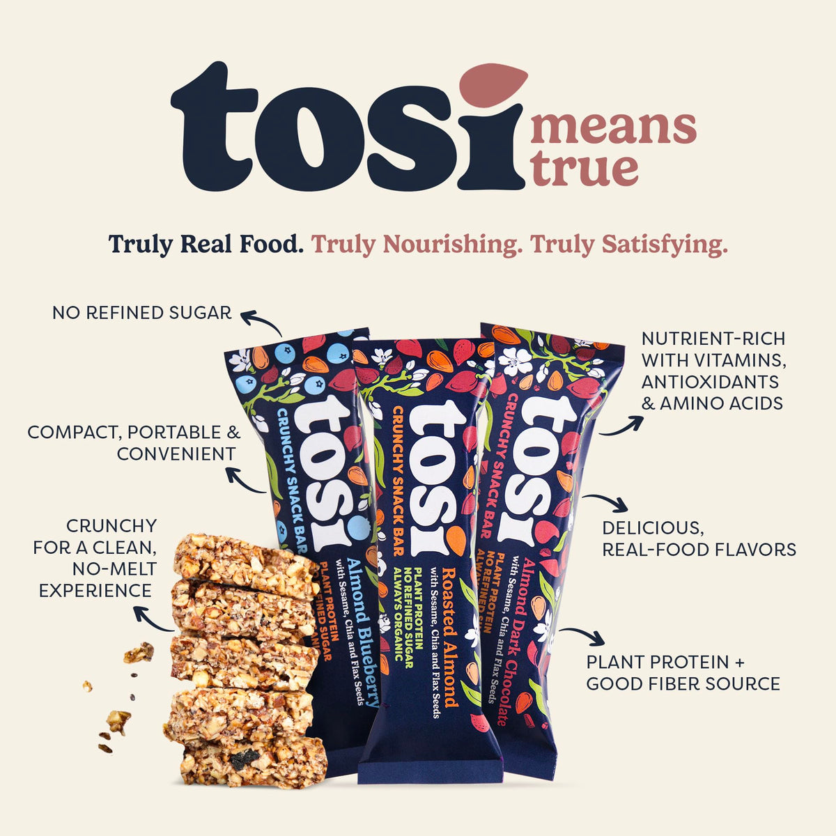 Tosi Almond Variety Pack Protein Bars – Plant-Based, Gluten-Free, Organic, 12-Pack